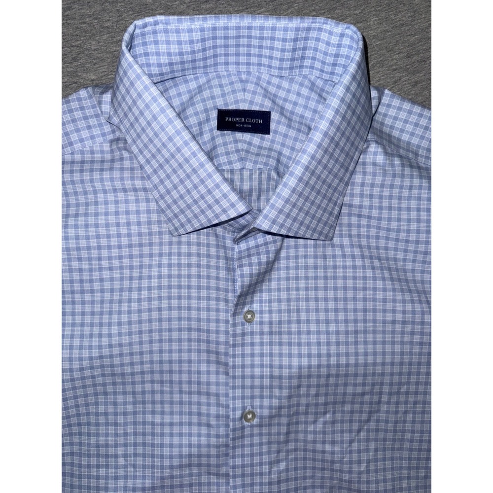 Proper Cloth Thomas Mason Mens 3XL Slim Blue Check Non-Iron Dress Shirt Preppy